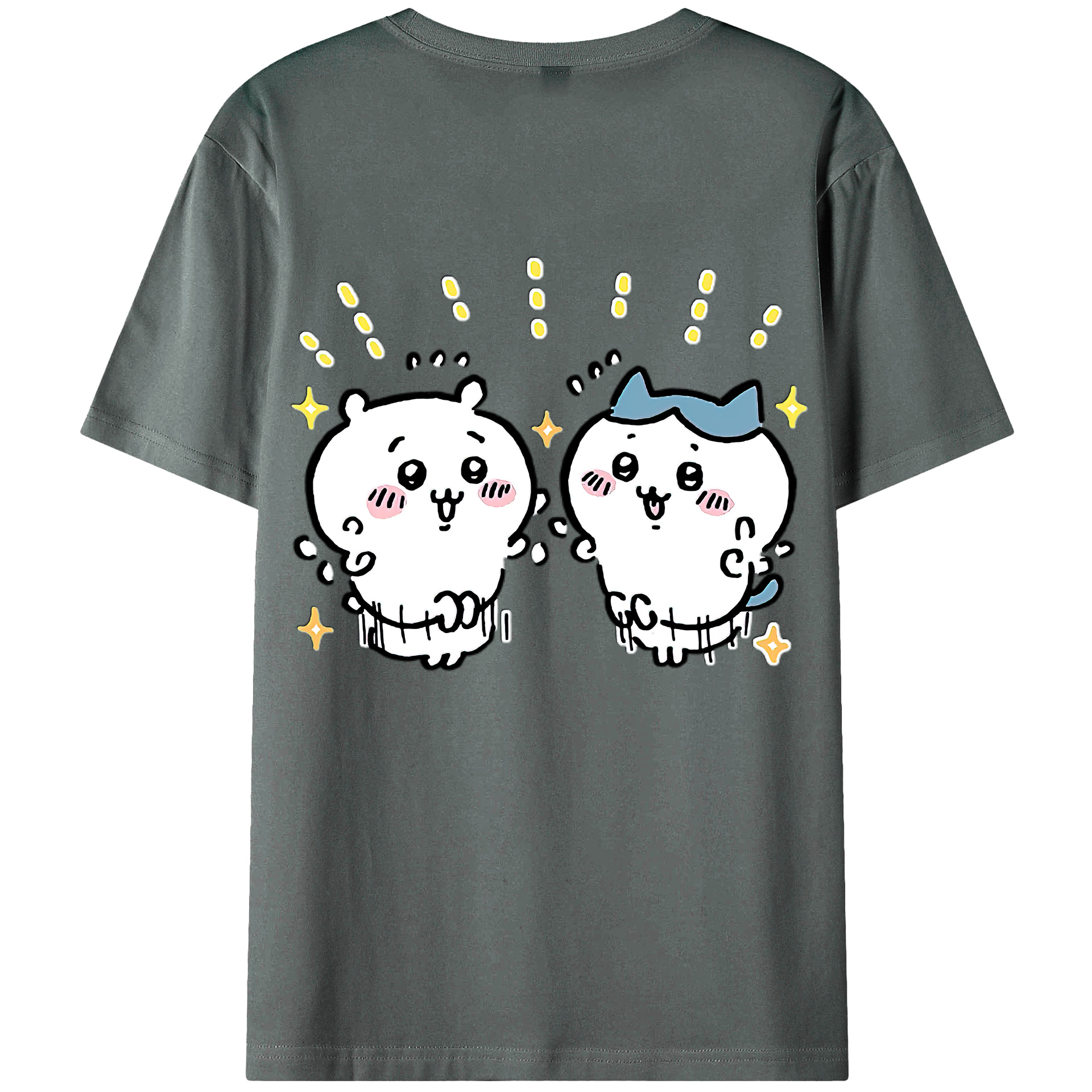 （画像用） ちいかわ ハチワレ Chii-kawa hachiware 綿100％ メンズ半袖Tシャツ（バックプリント） 通気性